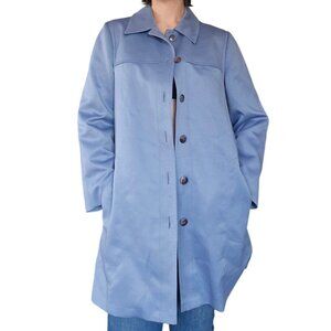 Vintage London Fog Cornflower Blue Mid Length Trench Coat Women Size 16 Preppy